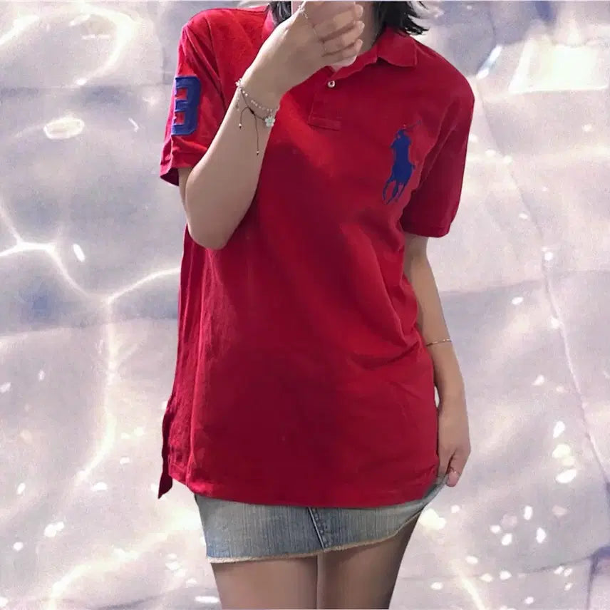 [BUNJANG] Polo Ralph Lauren Big Pony Chief-Keep Red Short Sleeve Polo Shirt - Size M / 폴로 랄프로렌 빅포니 치프키프 레드 반팔 카라 티셔츠 M