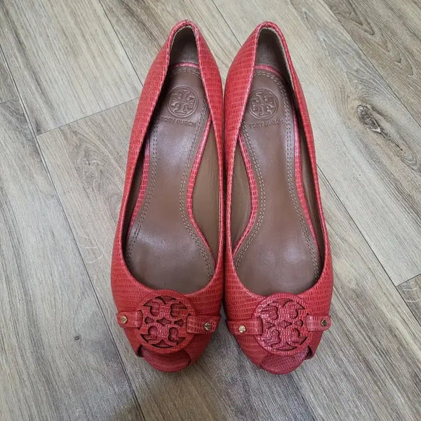 [BUNJANG] Tory Burch Embossed Leather Wedge Sandals / 정품 토리버치 가죽 웨지 샌들 250