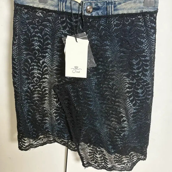 [BUNJANG] Ozne Second Lace Detail Midi Denim Skirt / 오즈세컨 레이스 데님 치마