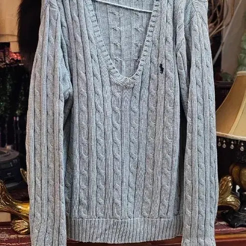 [BUNJANG] Polo Ralph Lauren Cable Knit Sweater Grey / 폴로 랄프로렌 케이블 니트 그레이