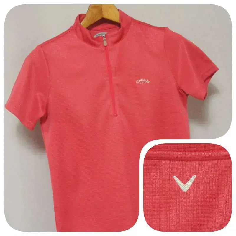 [BUNJANG] Callaway Women's Functional Golf T-Shirt Pink Size 55 / 캘러웨이 반집업 기능성 골프티셔츠 여성55