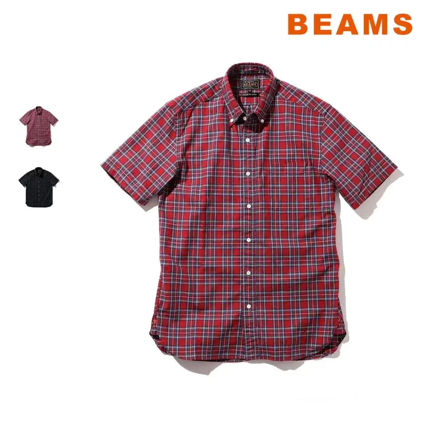 [BUNJANG] Beams Plus Indigo Tartan Check Short Sleeve Button-Down Shirt / 빔즈 플러스 인디고 타탄 체크 반팔 버튼다운 셔츠