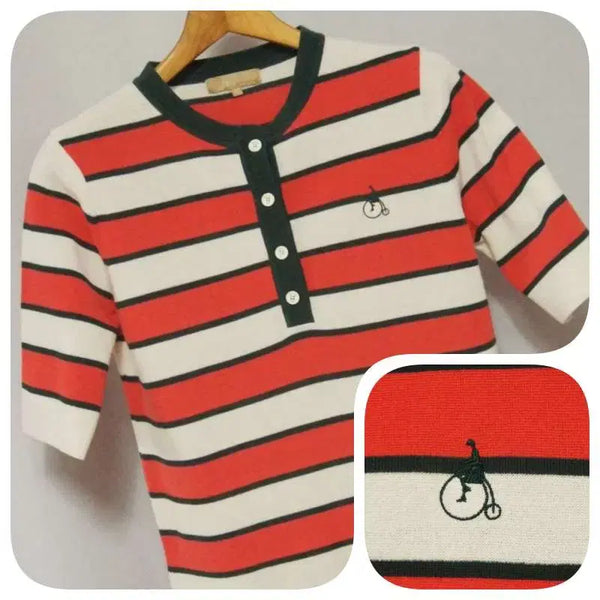 [BUNJANG] Beanpole Red Short Sleeve Knit Women's 95 / 빈폴 레드 반팔 라운드 니트 여성95