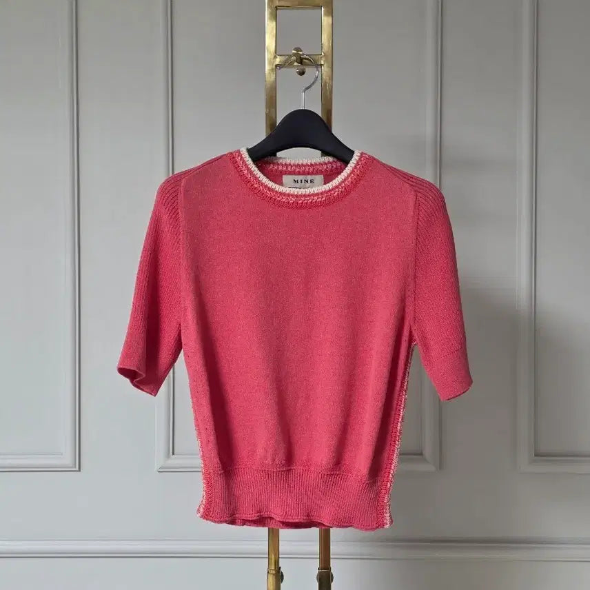 [BUNJANG] Slightly Used Dahlia Pink Cropped Sweater with Ivory Crochet Details / 23 마인