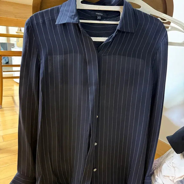 [BUNJANG] Theory Silk Stripe Shirt Blouse / Theory 띠어리 실크 스트라이프 셔츠 블라우스 생로랑 이자벨마랑 st