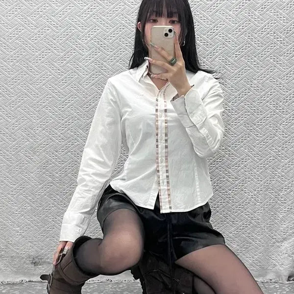 [BUNJANG] Burberry Vintage Nova Check Shirt XL / 버버리 빈티지 페미닌 화이트크림 노바체크 셔츠 XL C12836