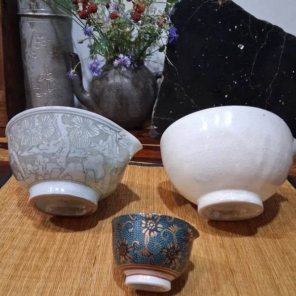 [BUNJANG] Buncheong Celadon Teapot Set with Ten Symbols of Longevity Design (3 Pieces) / 십장생(장수)도안 분청숙우 총 3점 일괄