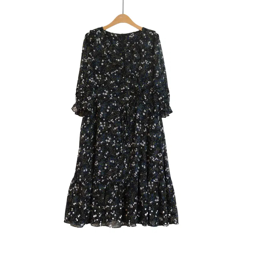 [BUNJANG] O.A.RO Navy Flower Button-Up Long Dress (Plus Size) / O.A.RO 네이비 플라워 버튼업 롱원피스 88 빅사이즈 원피스
