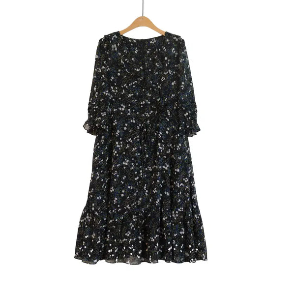 [BUNJANG] O.A.RO Navy Flower Button-Up Long Dress (Plus Size) / O.A.RO 네이비 플라워 버튼업 롱원피스 88 빅사이즈 원피스