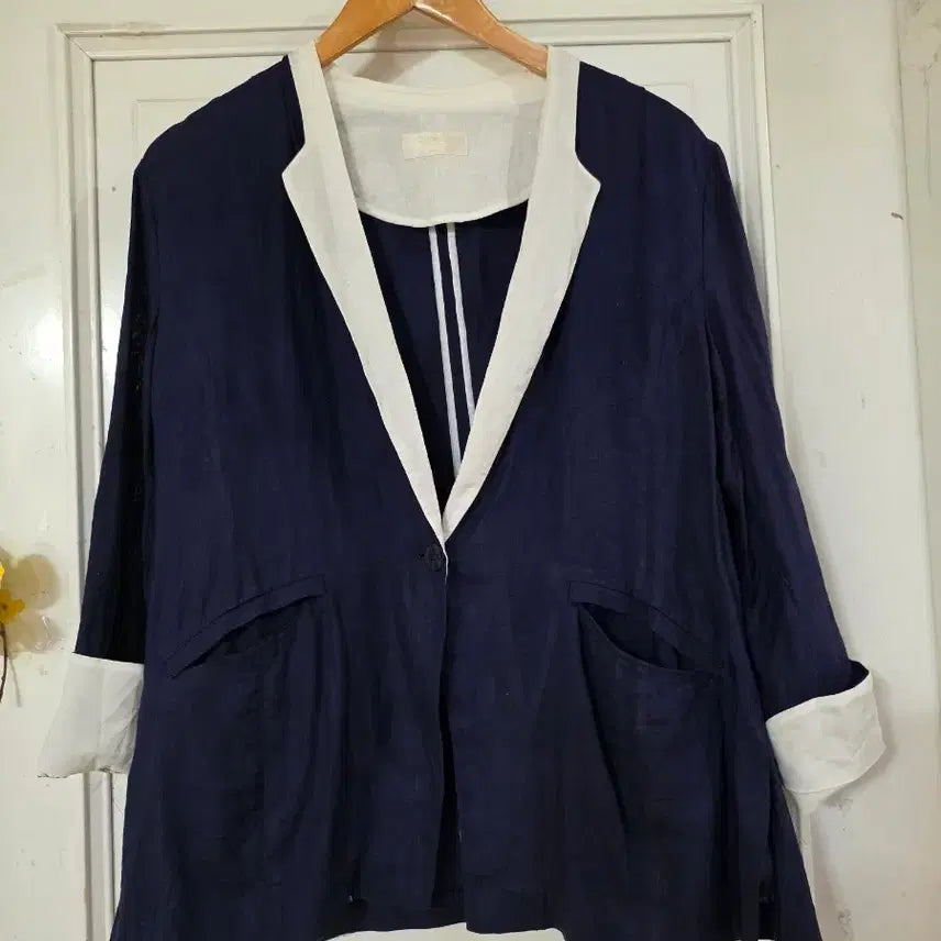 [BUNJANG] Linen Jacket Navy / 여름 시원한 고급스러운 디자인이쁜  마 린넨. 자켓. 곤색