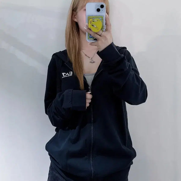[BUNJANG] Giorgio Armani Black Zip-Up Hoodie XL / 아르마니 블랙 후드집업