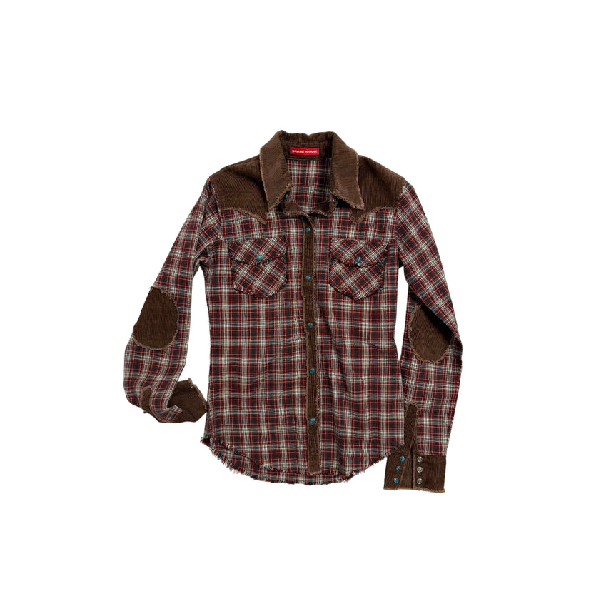 [BUNJANG] Shake Shake Western York Elbow Patch Shirt Red Plaid Check / 쉐이크 쉐이크 웨스턴 요크 엘보 패치 셔츠