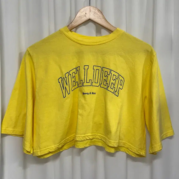 [BUNJANG] Lettering Crop Short Sleeve T-Shirt Yellow / 레터링 크롭 반팔티 옐로우