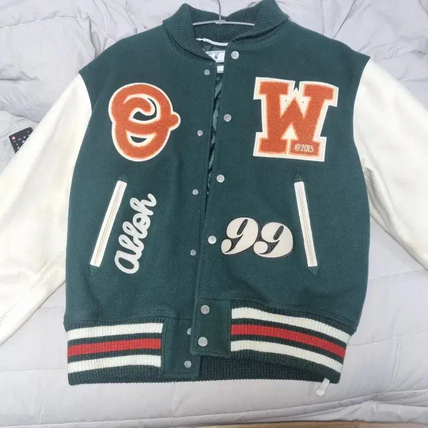 [BUNJANG] Off-White Varsity Jacket Green/White / 오프화이트 바시티 자켓 그린/화이트