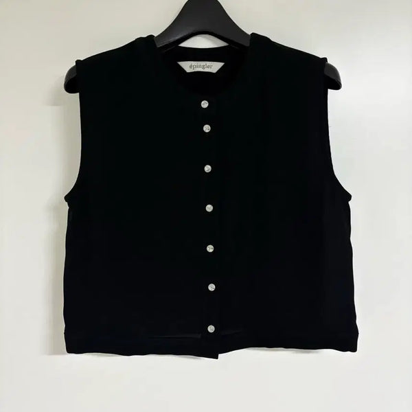 [BUNJANG] Epingler Button-Up Sleeveless Blouse Black / epingler 에핑글러 버튼업 슬리브리스 블라우스, 55