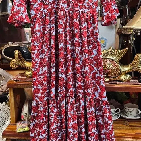 [BUNJANG] Floral Pattern Long Dress / 플로럴 패턴 롱 원피스