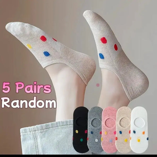 [BUNJANG] Polka Dot Ankle Socks Set (5 Pairs) / 땡땡이 양말 5켤레 랜덤 발목 양말