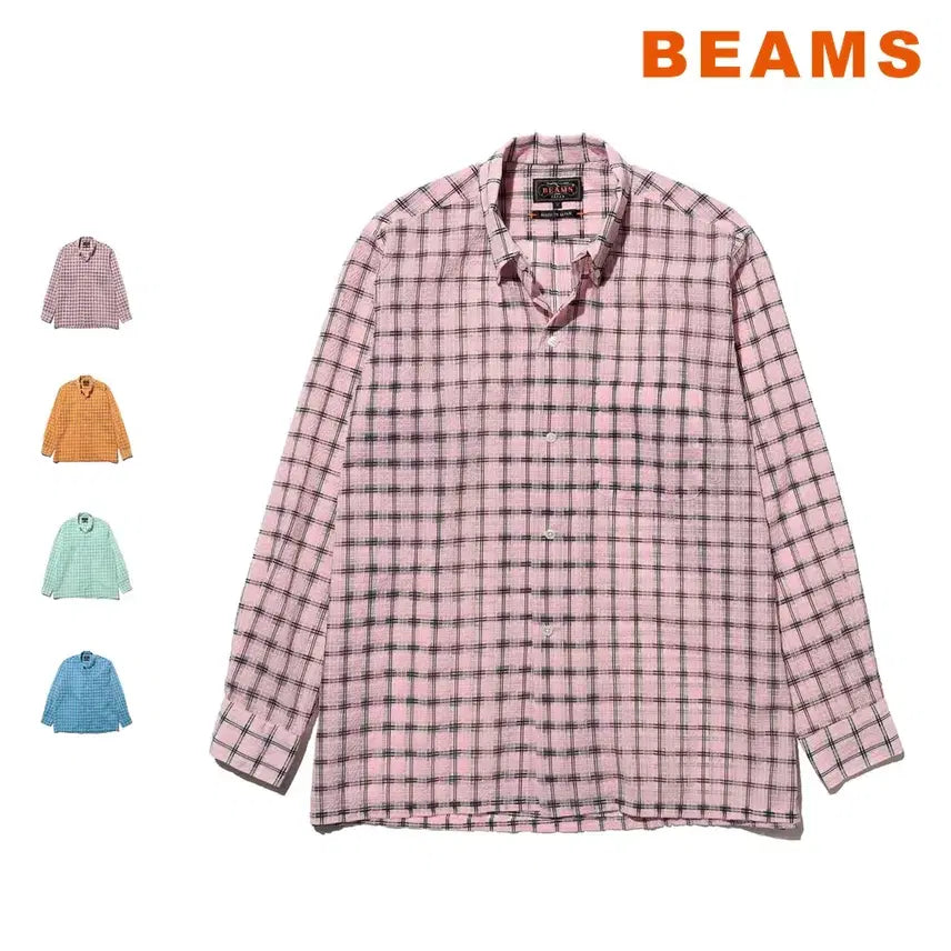 [BUNJANG] BEAMS PLUS Nylon Airy Plaid Open Button-Down Shirt / 빔즈 플러스 나일론 에어리 플레이드 오픈 버튼다운 셔츠