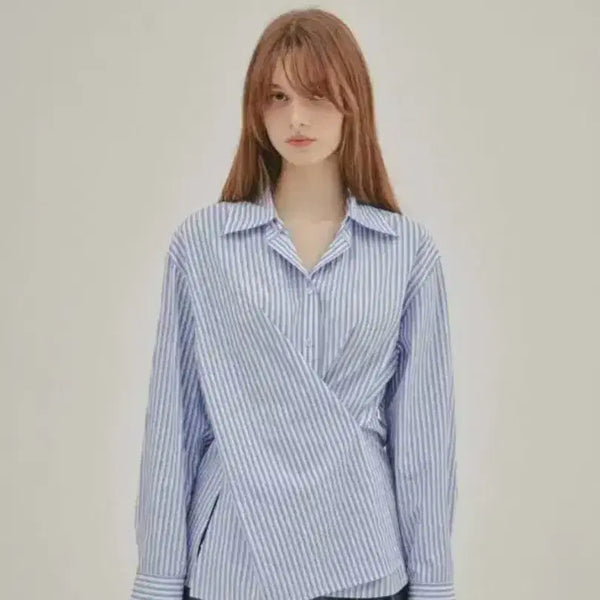 [BUNJANG] AvieMue Stripe Wrap Shirt / 아비에무아 스트라이프 랩 셔츠
