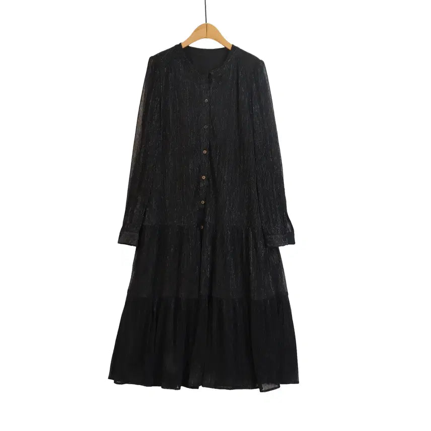 [BUNJANG] Georges Rech Black Silver Glitter Chiffon Long Dress / GEORGES RECH 블랙 실버 글리터 롱원피스 77 쉬폰 원피스