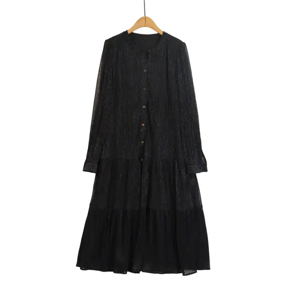 [BUNJANG] Georges Rech Black Silver Glitter Chiffon Long Dress / GEORGES RECH 블랙 실버 글리터 롱원피스 77 쉬폰 원피스