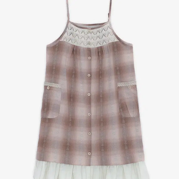 [BUNJANG] Hug Your Skin Mori Button Layered Dress (Pink) - Mori Girl Style / 허그유어스킨 모리 버튼 레이어드 드레스 (핑크) 빈티지 모리걸 원피스 허유스 하구미 페어리 코케트 코티지코어 일본