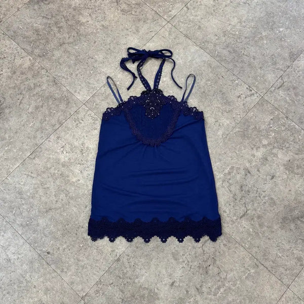 [BUNJANG] Axes Femme Navy Lace Halter Sleeveless Top / Axes femme 네이비 레이스 홀터 슬리브리스 #csz623