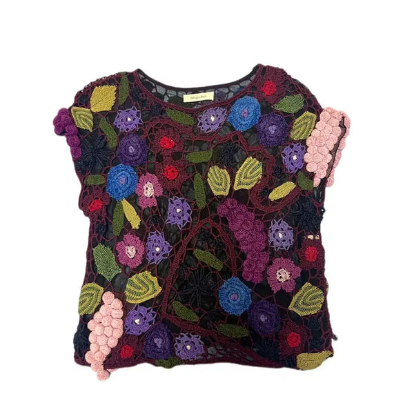 [BUNJANG] Grape Forest Short Sleeve Knit Top / 포도나무 숲 반팔 니트 모리걸 빈티지 일본
