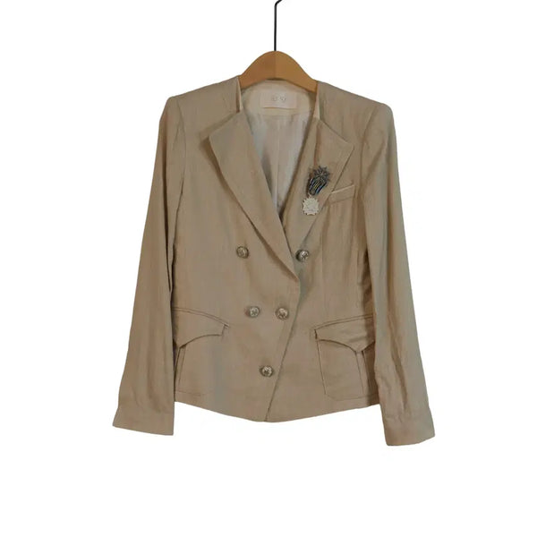 [BUNJANG] SJ Double Breasted Blazer Beige Linen Blend / SJ SJ 베이지 마혼방 더블 자켓 76-90-155