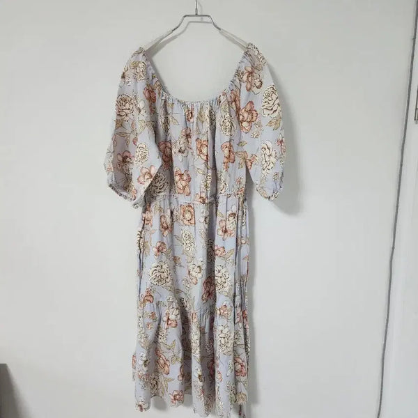 [BUNJANG] Floral Pattern Off-Shoulder Long Dress / 플로럴 패턴 오프숄더 원피스