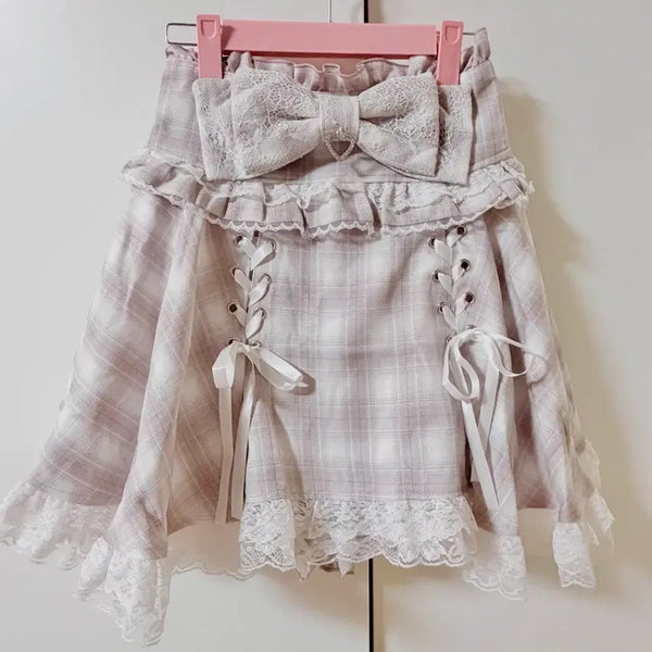 [BUNJANG] Check Ribbon Skirt / 노에미 체크 리본 스커트 양산형 지뢰계