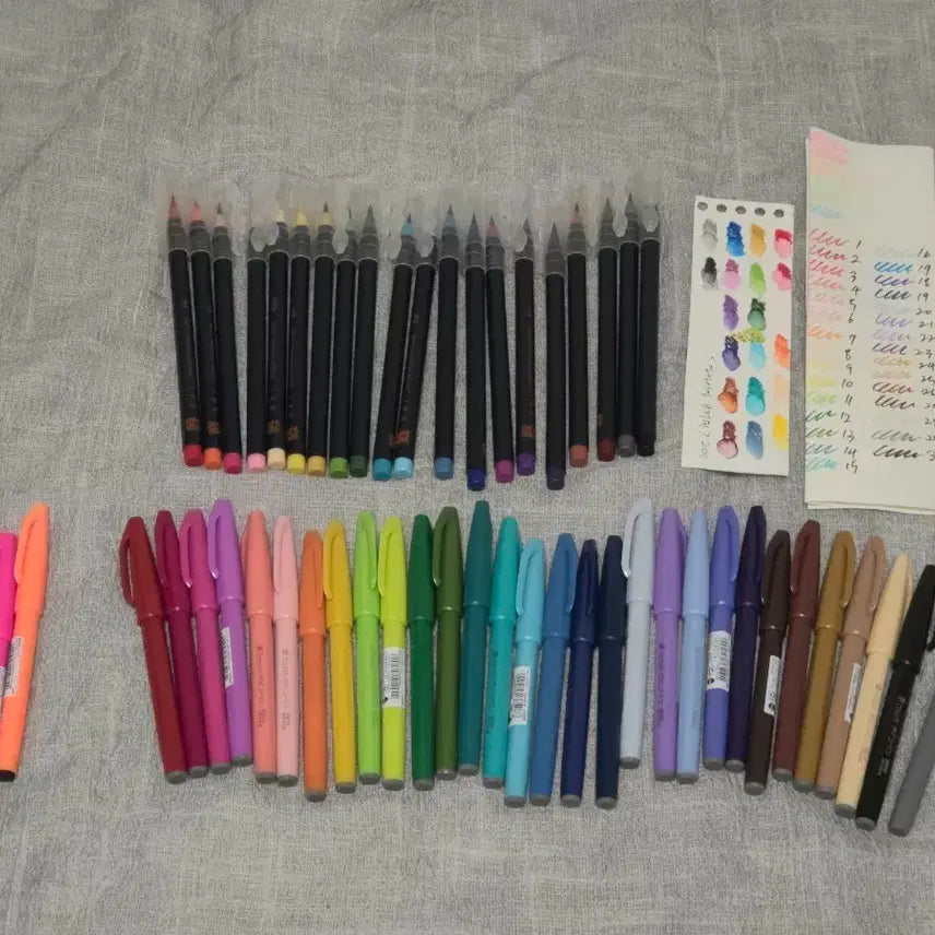 [BUNJANG] Pentel Pentouch Sign Pen Brush Pen 36 Colors + Acacia Brush Pen 20 Colors Art Supply Bundle Set / 펜텔 펜터치 사인펜 브러쉬펜 36색+아카시아 붓펜 20색 미술도구 (일괄