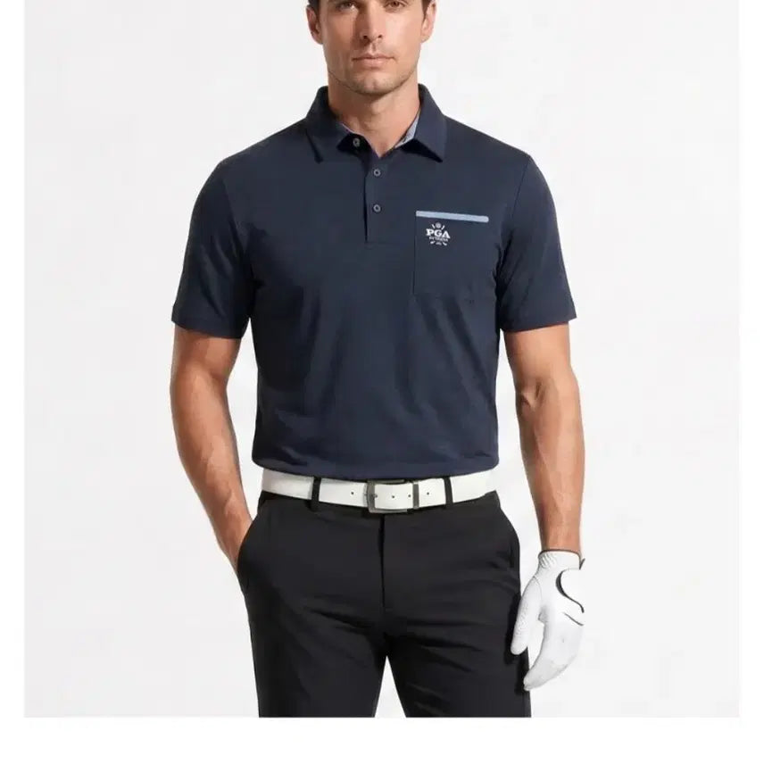 [BUNJANG] PGA Cooling Short-Sleeve Polo Shirt with Pocket / PGA 냉감 쿨링 배색 포켓 카라티