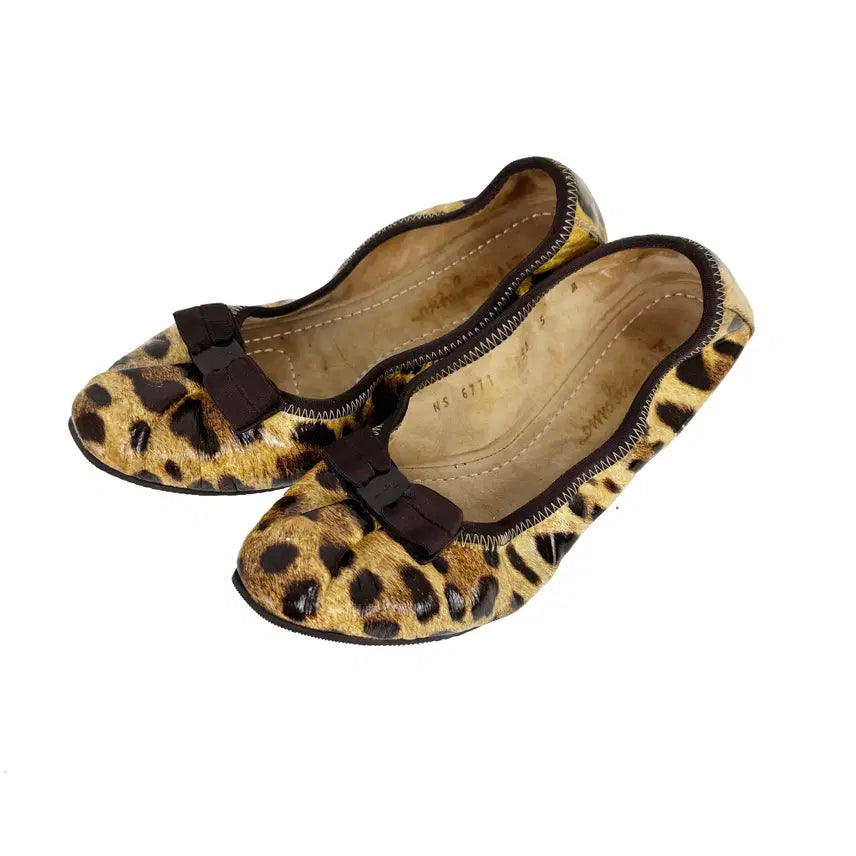 [BUNJANG] Salvatore Ferragamo Leopard Print Patent Leather Flat Shoes Size 5 / [5]페라가모 레오파드 밴딩 플랫슈즈