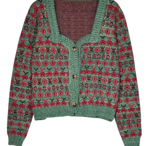 [BUNJANG] Vintage Floral Knit Cardigan Women's / 여성 니트 빈티지꽃무늬 가디건