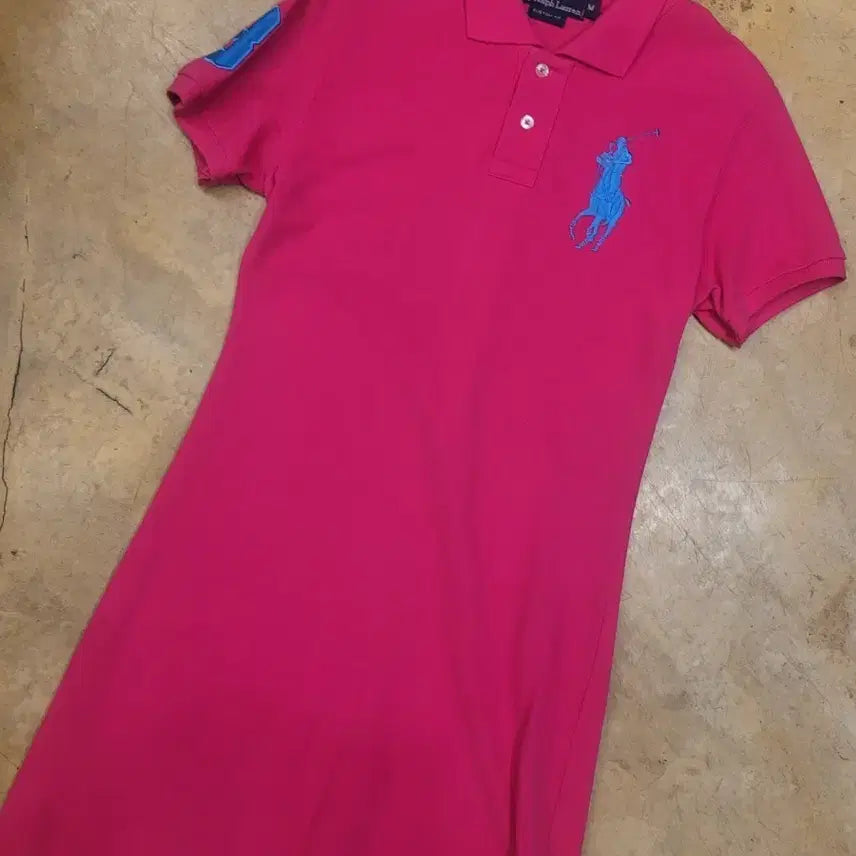 [BUNJANG] Polo Ralph Lauren Big Pony T-Shirt Dress - Pink (Le Sserafim Chaewon Wear) / 폴로 랄프로렌 빅포니 원피스 르세라핌 김채원 카라티 여자 여성
