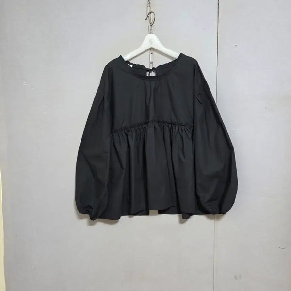 [BUNJANG] Ashley's Shop Black Cotton Blouse (One Size Fits Most) / 풍성한핏 블랙 면 블라우스 FF n7615