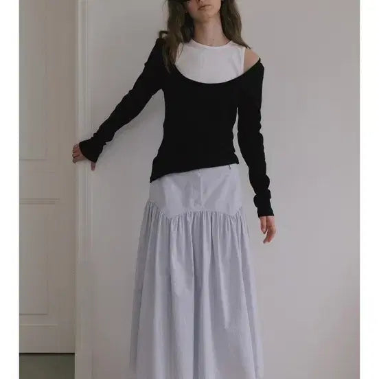 [BUNJANG] Overdue Flare GRUNGE YOKE GATHER LONG SKIRT Baby Blue / 오버듀플레어 스커트 GRUNGE YOKE GATHER LONG SKIRT
