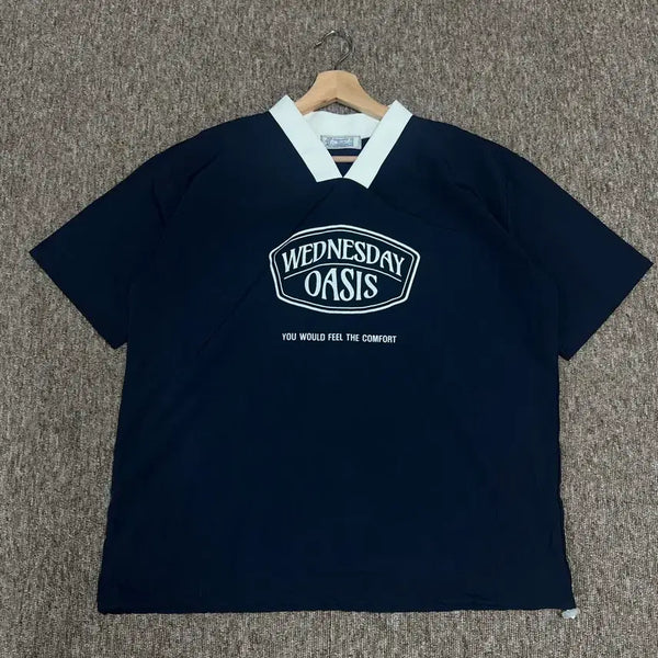 [BUNJANG] Wednesday Oasis Navy Nylon Short Sleeve Polo T-Shirt (Free Size) / 웬즈데이 오아시스 네이비 나일론 반팔 Free