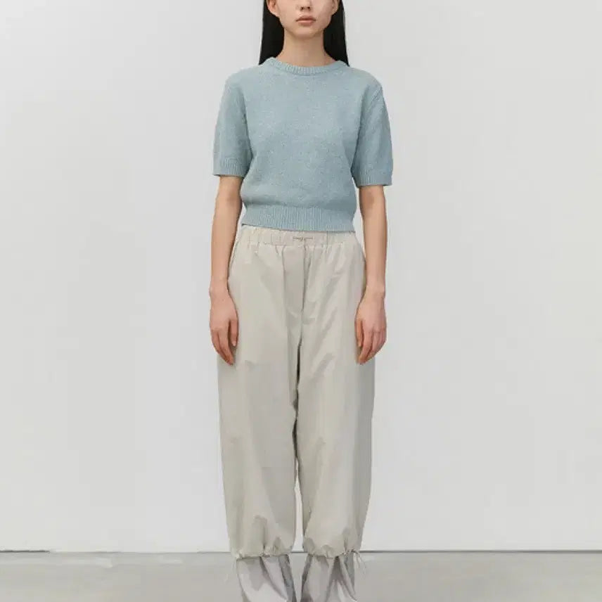 [BUNJANG] AMOMENTO Drawstring Layered Pants Grey Beige / 아모멘토 드로우 스트링 레이어드 팬츠 그레이 베이지 컬러