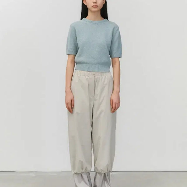 [BUNJANG] AMOMENTO Drawstring Layered Pants Grey Beige / 아모멘토 드로우 스트링 레이어드 팬츠 그레이 베이지 컬러
