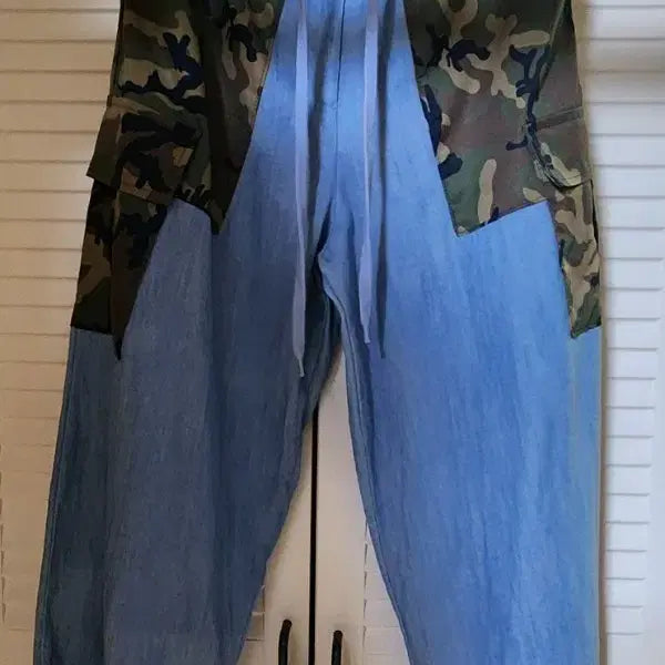 [BUNJANG] Camo Pattern Denim Mix Pants / 카모 패턴 데님 믹스 팬츠