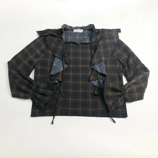 [BUNJANG] Check Frill Blouse / 체크 프릴 블라우스