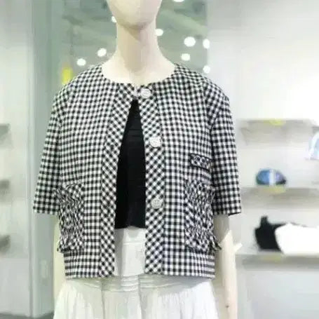 [BUNJANG] Luckychouette Gingham Check Pattern Short Sleeve Jacket / 럭키슈에뜨