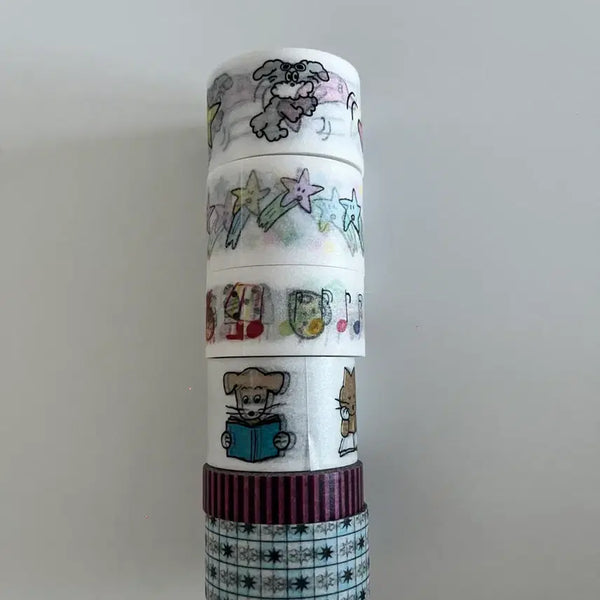 [BUNJANG] Iminit, Scootis Studio, Isnomart, Wagle Wagle Washi Tape Set (6 Types) / 아이민잇, 스쿠티스튜디오, 이즈노마트, 와글와글 통마테