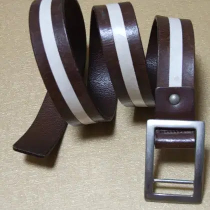 [BUNJANG] Color-Block Leather Belt / 라인배색 가죽 프리벨트 허리35까지