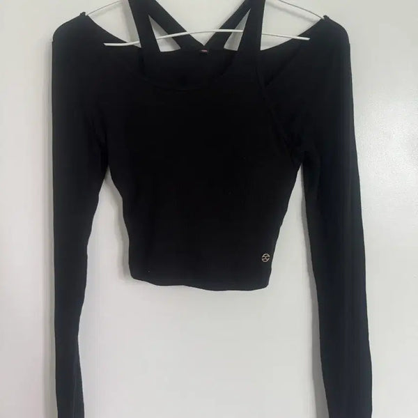 [BUNJANG] HUIT Black Crop Long Sleeve Bra Top / HUIT 블랙 크롭 긴팔티 브라탑S 새상품