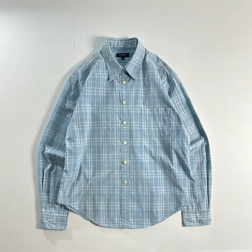 [BUNJANG] Burberry Women's Nova Check Sky Blue Cotton Shirt M / 버버리 여성 노바체크 스카이블루 셔츠 M