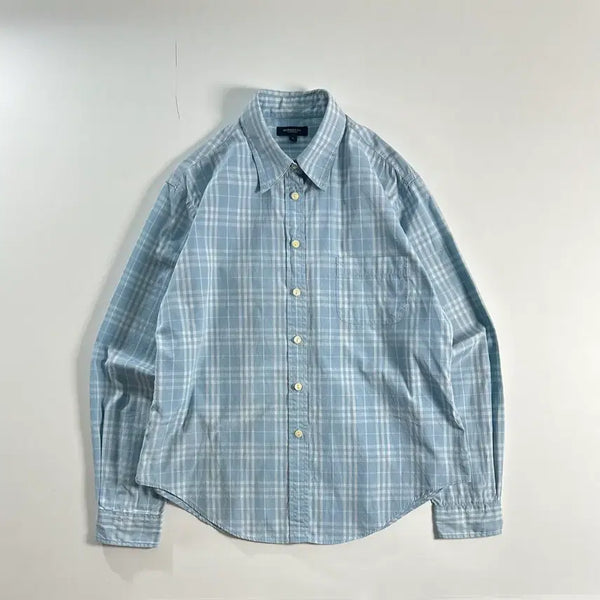 [BUNJANG] Burberry Women's Nova Check Sky Blue Cotton Shirt M / 버버리 여성 노바체크 스카이블루 셔츠 M