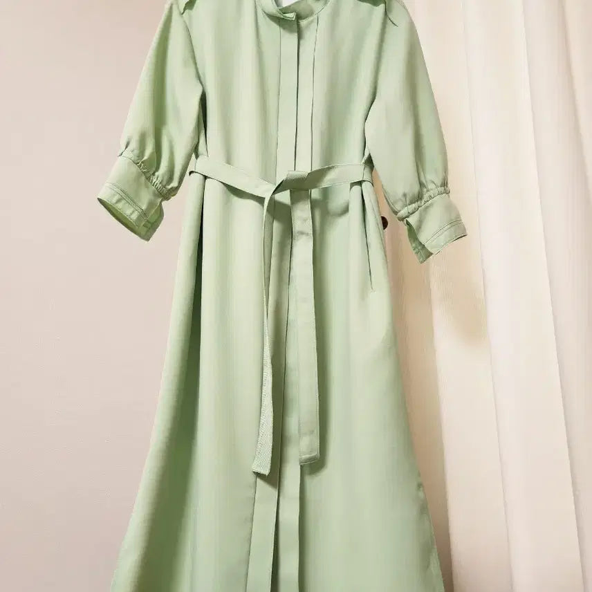 [BUNJANG] KUHO Belted Hidden Button Shirt Long Dress Mint / [정품/드라이완료] 구호 KUHO 벨티드 히든버튼 셔츠 롱 원피스 민트